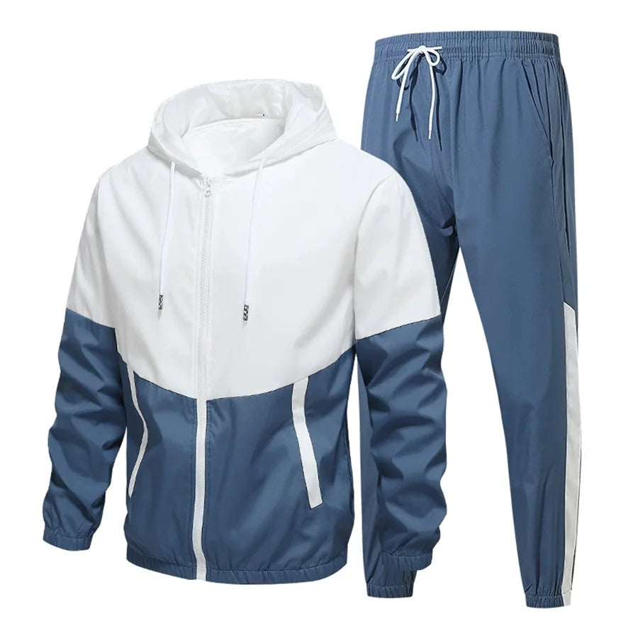 2026 Casual Joggers Patchwork Men Tracksuit Spring Autumn Hooded Zipper Jackets and Sweatpants 2 Pieces Suits Male Sportswear