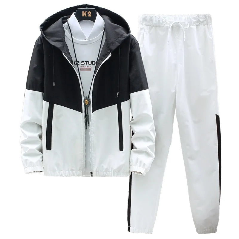 M-6XL New Men's Sportswear Set from Japan South Korea Autumn Casual Wear Men's Hooded Jacket Leg Tied Pants Trendy Casual Suit