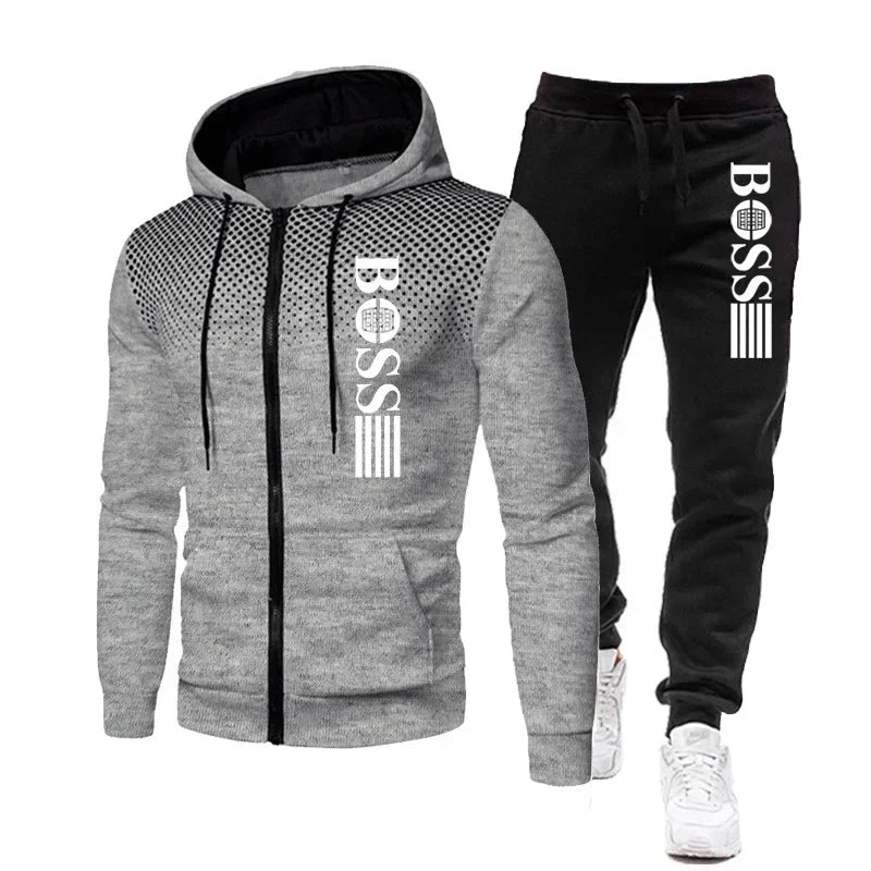 Two-piece Set of Warm Sportswear for Autumn and Winter, 2026New Style Fashionable Men's Zipper Hoodie + Casual Pants Set