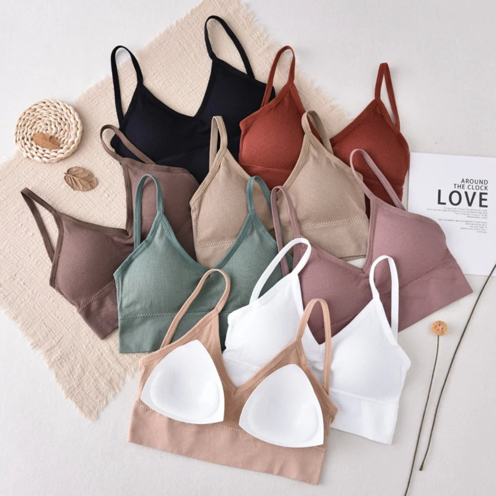 5-Piece Set of Sports Seamless Bras, Comfortable Wire-Free Bras, V-Neck Bandeau Spaghetti Strap Bras, Push-Up Bras / Underwear /