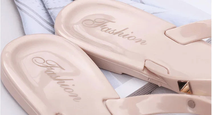 Women Low Pricing  Jelly Shoes Rivets Studs Bow-Knot Leisure Daily Flip-Flops For Raining Days Anti-Slip Flat Slippers Zoris 36