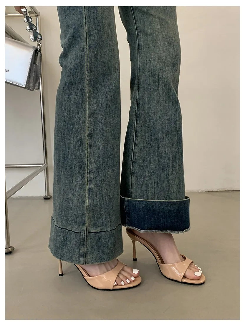2026 Fashion Sexy Thin High Heels Slides Women Open Toe Pumps Slip Sandal Female Slippers Mule Patent Leather Outdoor Flip Flops