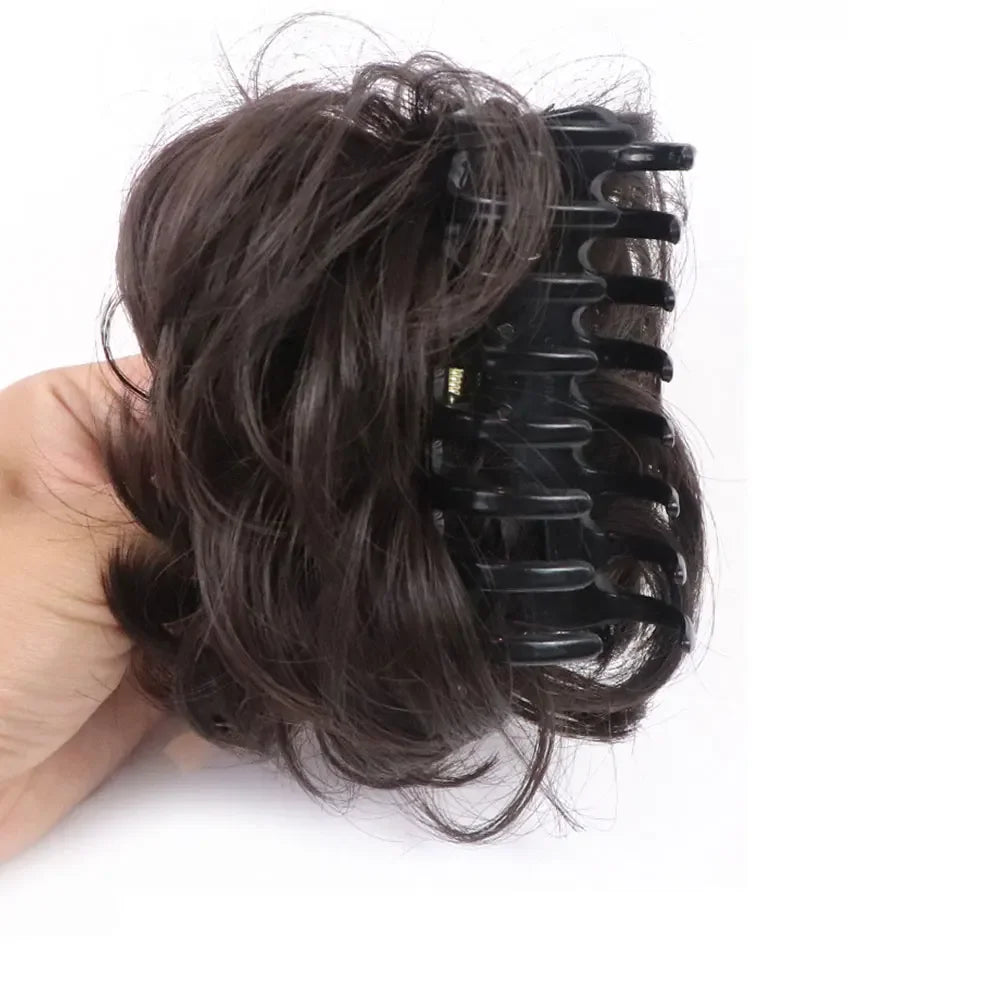 Girls Curly Scrunchie Chignon Band Brown Black Synthetic Hair Ring Wrap On Messy Bun Ponytails Straight Hair Tie