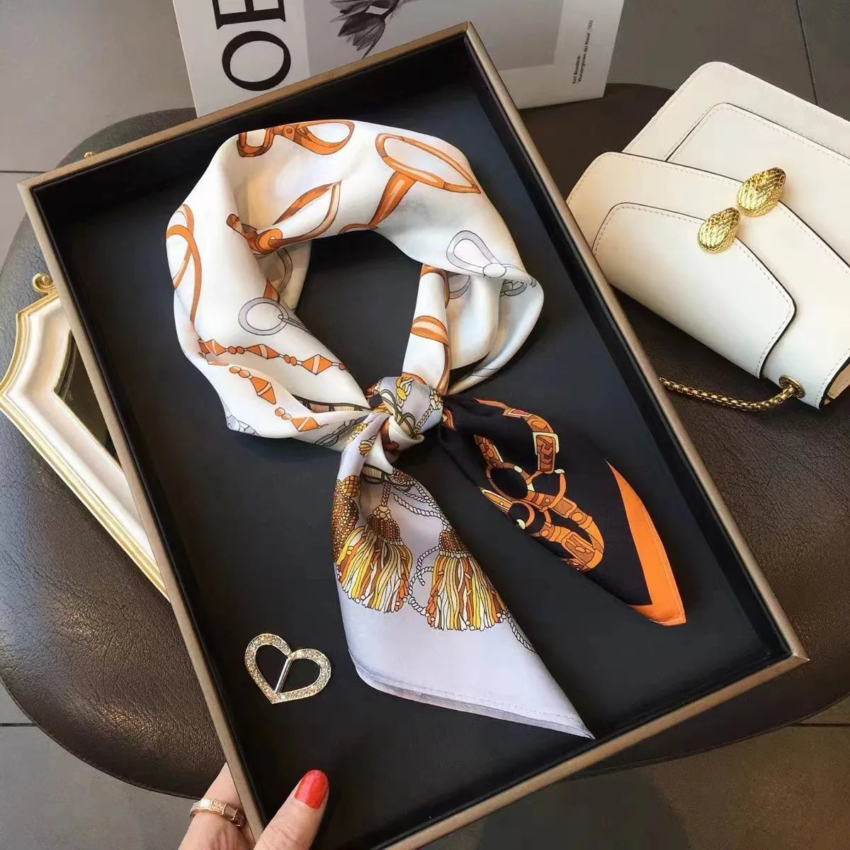 Luxury Satin Imitation Print Silk Scarf Square Women Neck Scarves Wrap Headkerchief Beach Hair Band Women's Bandana