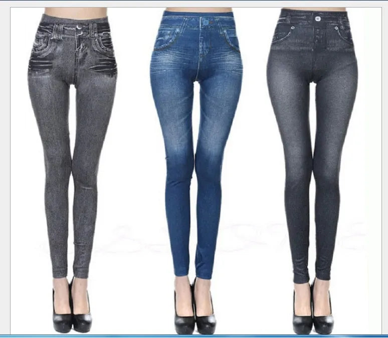 2025 Slim Women Workout Leggings Faux Denim Jeans Leggings Fashion Fitness Leggings High Waist Pencil Plus Size Pants for Women