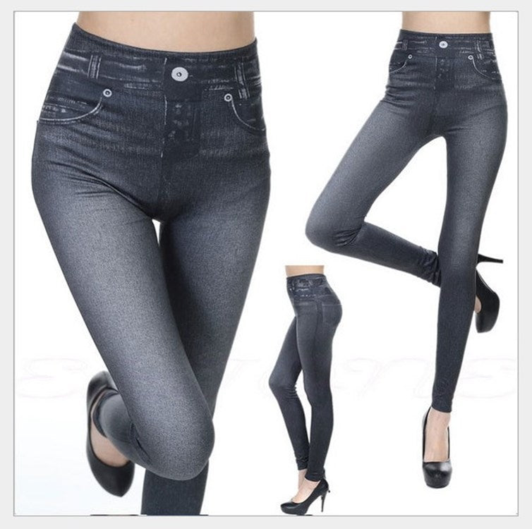 2025 Slim Women Workout Leggings Faux Denim Jeans Leggings Fashion Fitness Leggings High Waist Pencil Plus Size Pants for Women