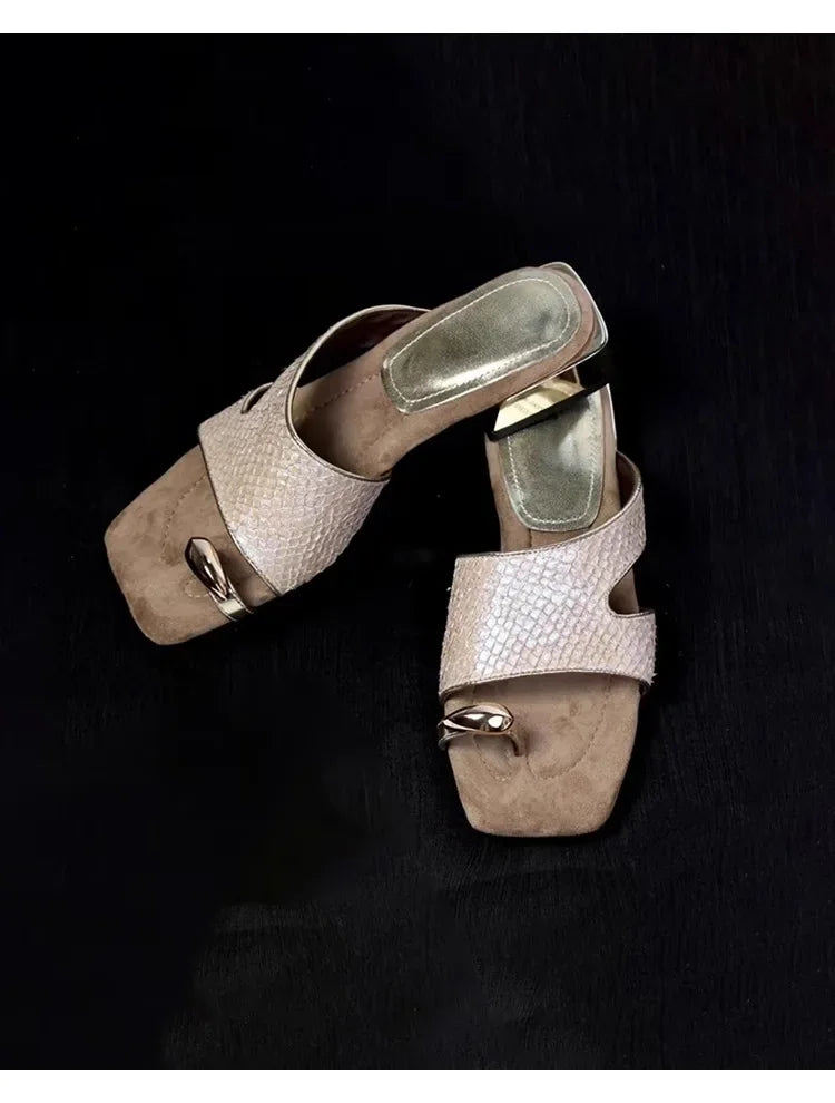 French Fairy Tale Style Metal Buckle Wedge Heel Soft Bottom Fashionable Sandals Women Summer New No Fatigue Slip-On Shoes