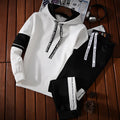 Autumn Unisex Korean Color Block Hooded Two Piece Tracksuit Letter Print Drawstring Hoodie Jogger Pants Loose Hip Hop Student Da