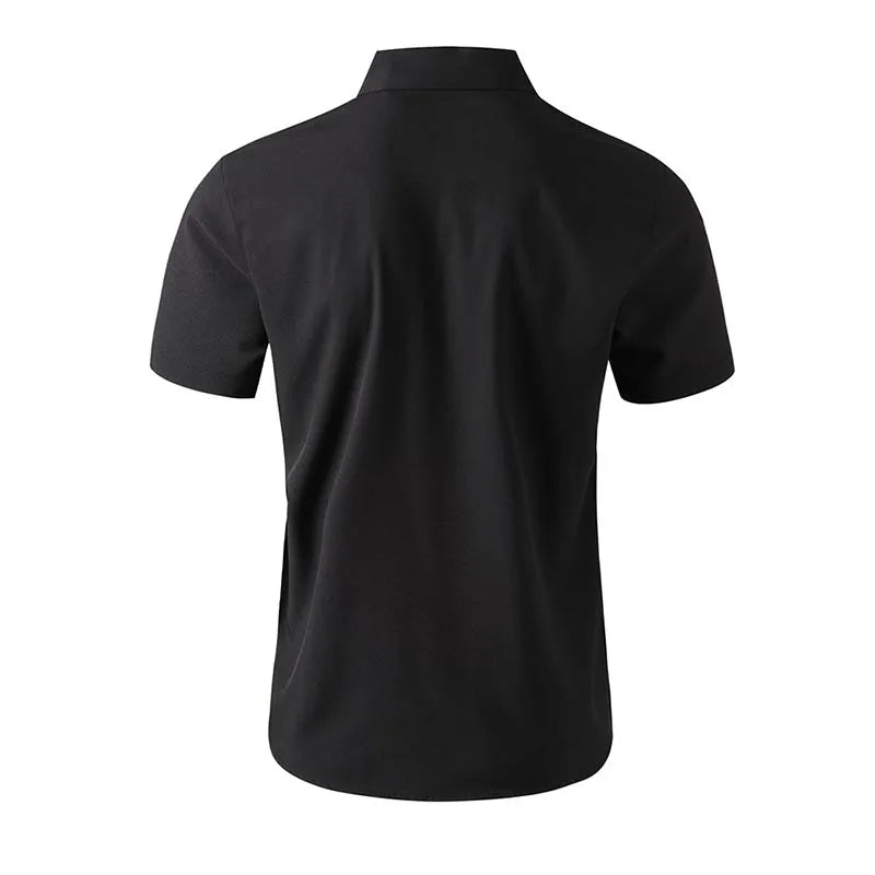2025 New Men's Business Casual Solid Color Short Sleeved Shirt for Summer Fashion No Ironing Comfortable and Versatile Top