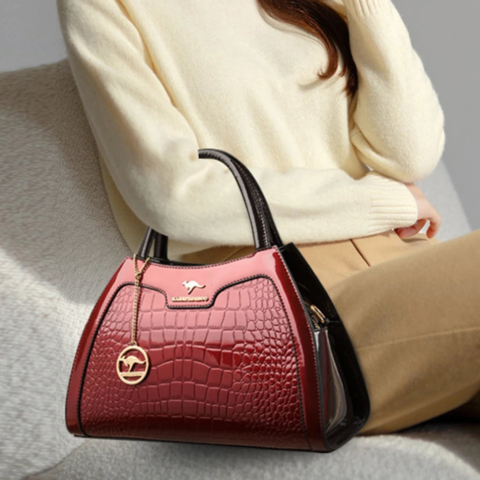 Luxury Patent Leather Handbags for Women Designer Crocodile Pattern Women's Shoulder Crossbody Bag Hobos Ladies Messenger Stone