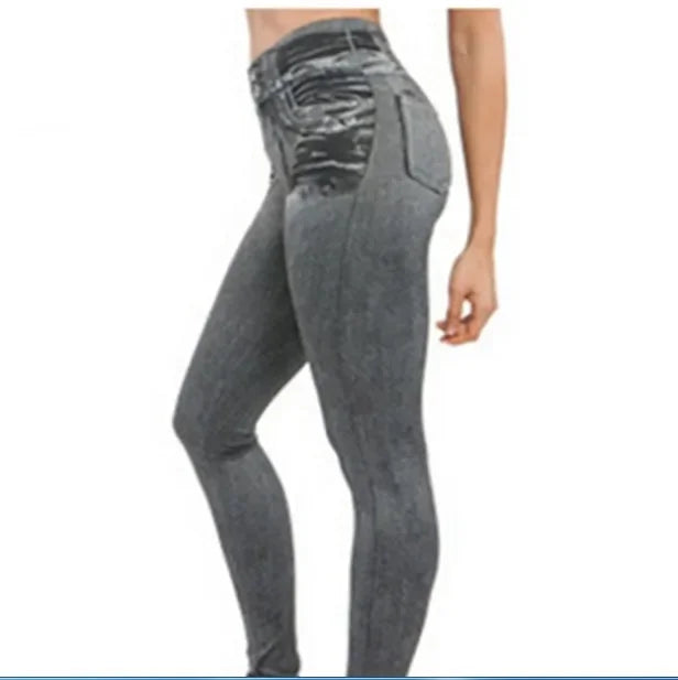 2025 Slim Women Workout Leggings Faux Denim Jeans Leggings Fashion Fitness Leggings High Waist Pencil Plus Size Pants for Women