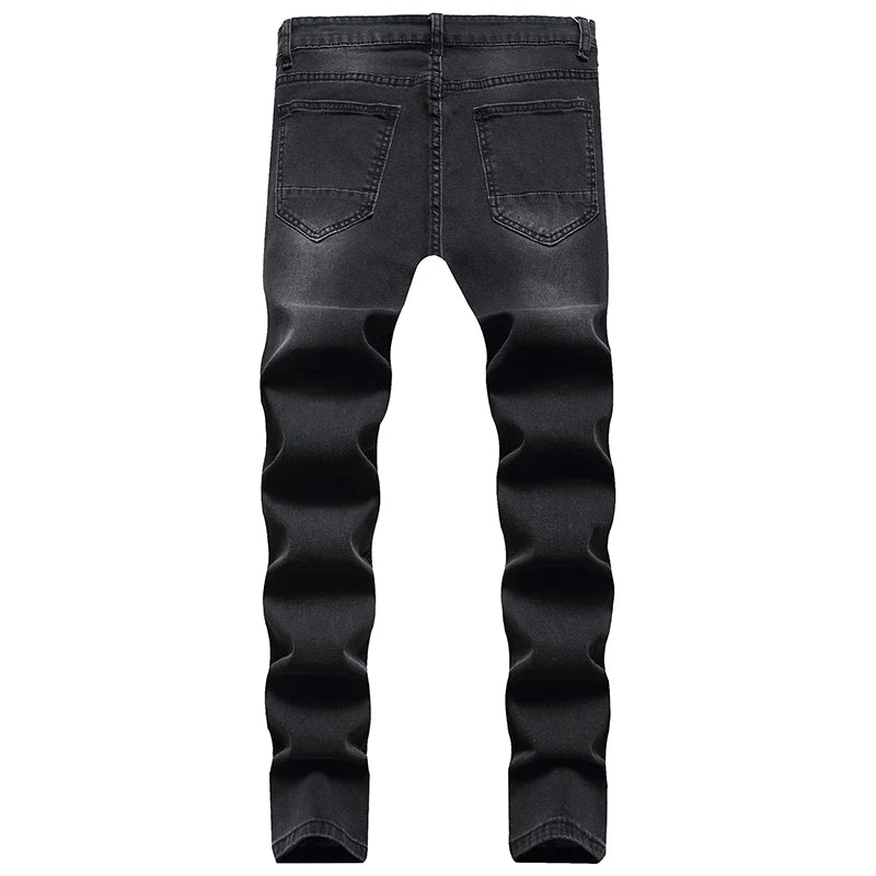 Fashion Men's Slim Jeans New Casual Pencil Pants Zipper Hole Denim Pants Punk Skinny Pantalones High Street Clothing Slim Jeans