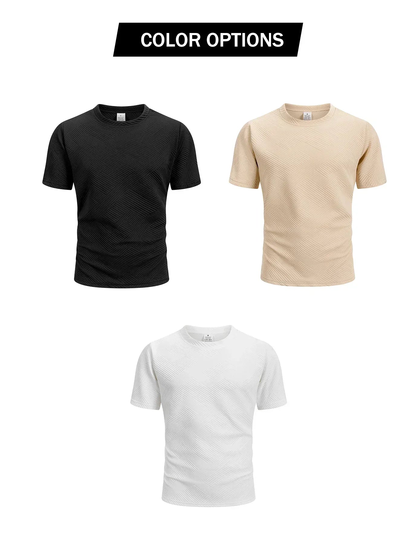 Men's Crew Neck Short Sleeve T-Shirt Diamond Jacquard Textured Breathable Solid Color Casual Summer Basic Tops