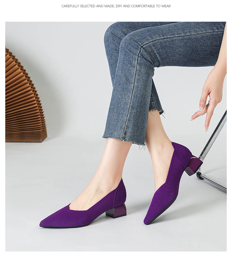 2026 New Women's High Heels Large 42/43 Fashion Pointed Anti slip Rubber Bottom Knitted Breathable Shoes