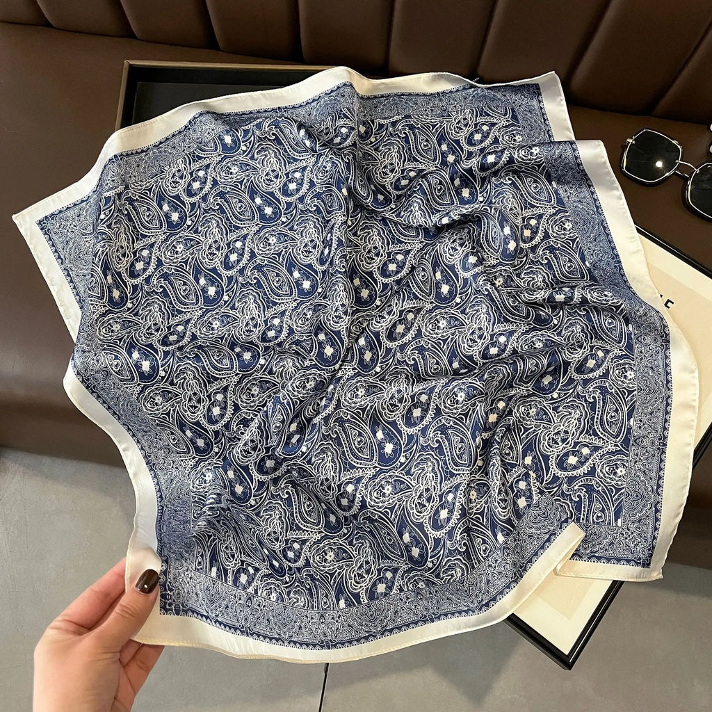 Luxury Satin Imitation Print Silk Scarf Square Women Neck Scarves Wrap Headkerchief Beach Hair Band Women's Bandana