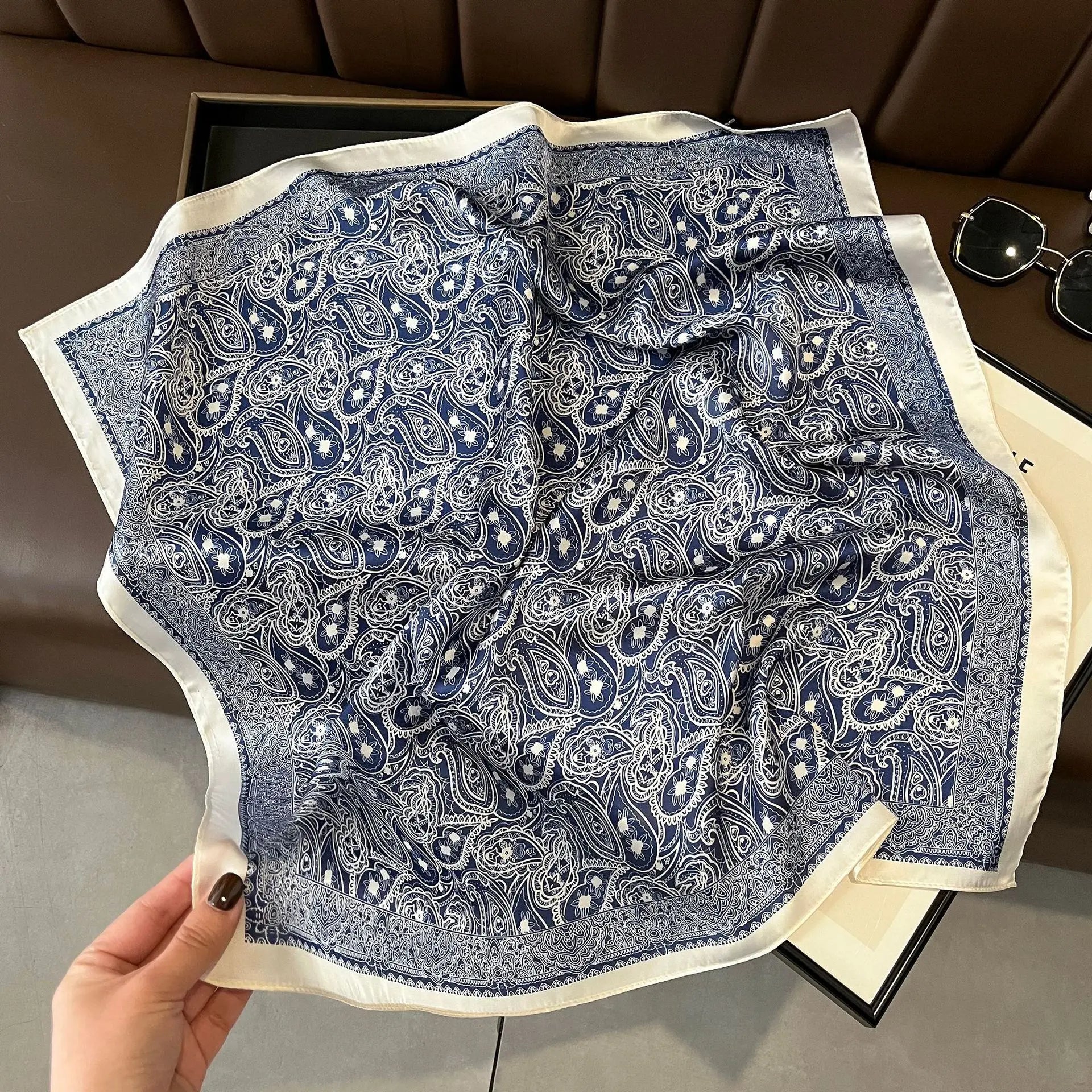 Luxury Satin Imitation Print Silk Scarf Square Women Neck Scarves Wrap Headkerchief Beach Hair Band Women's Bandana