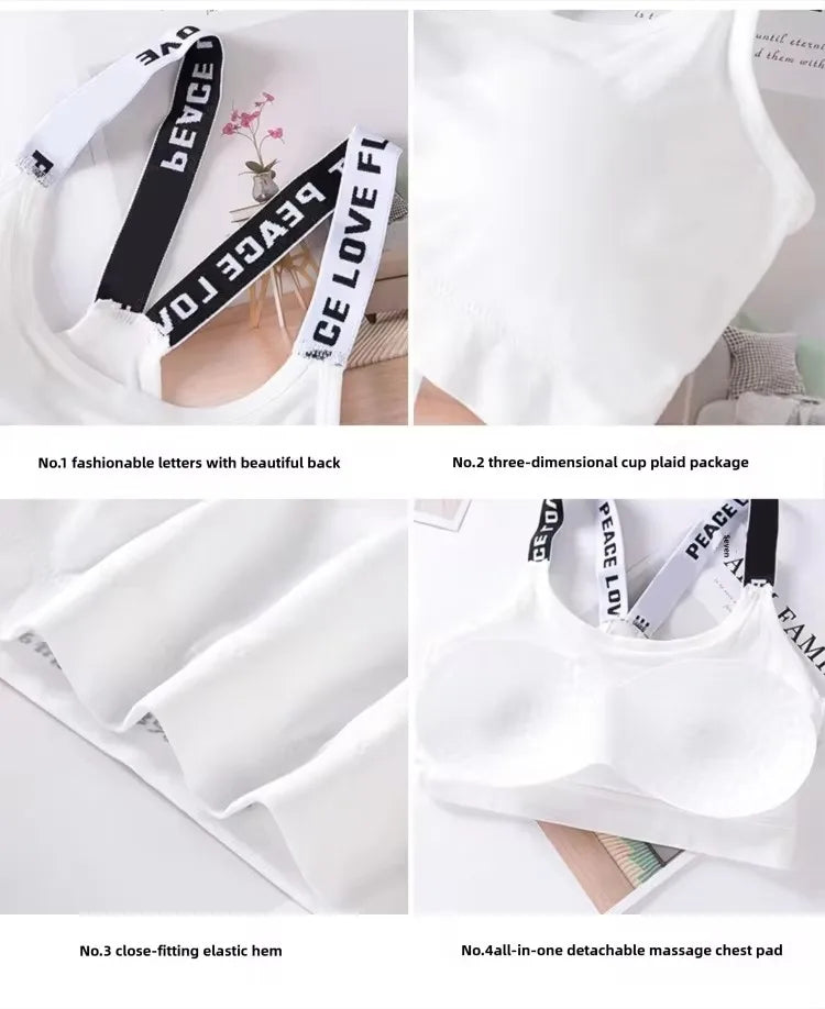 Letter strap back underwear women without underwire integrated with chest cushion back heart strap women wrap chest fitness yoga