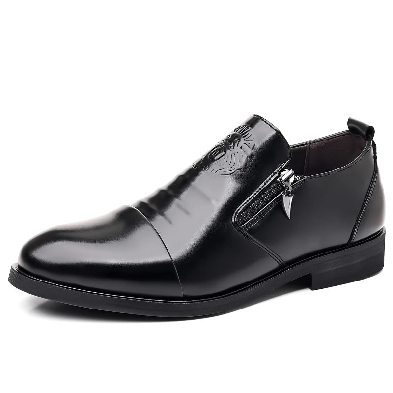 Luxury Men Oxford Shoes Retro Lion Head Zip Men Dress Shoes Office Business Loafer High Quality Men Party Wedding Shoes 2024 New