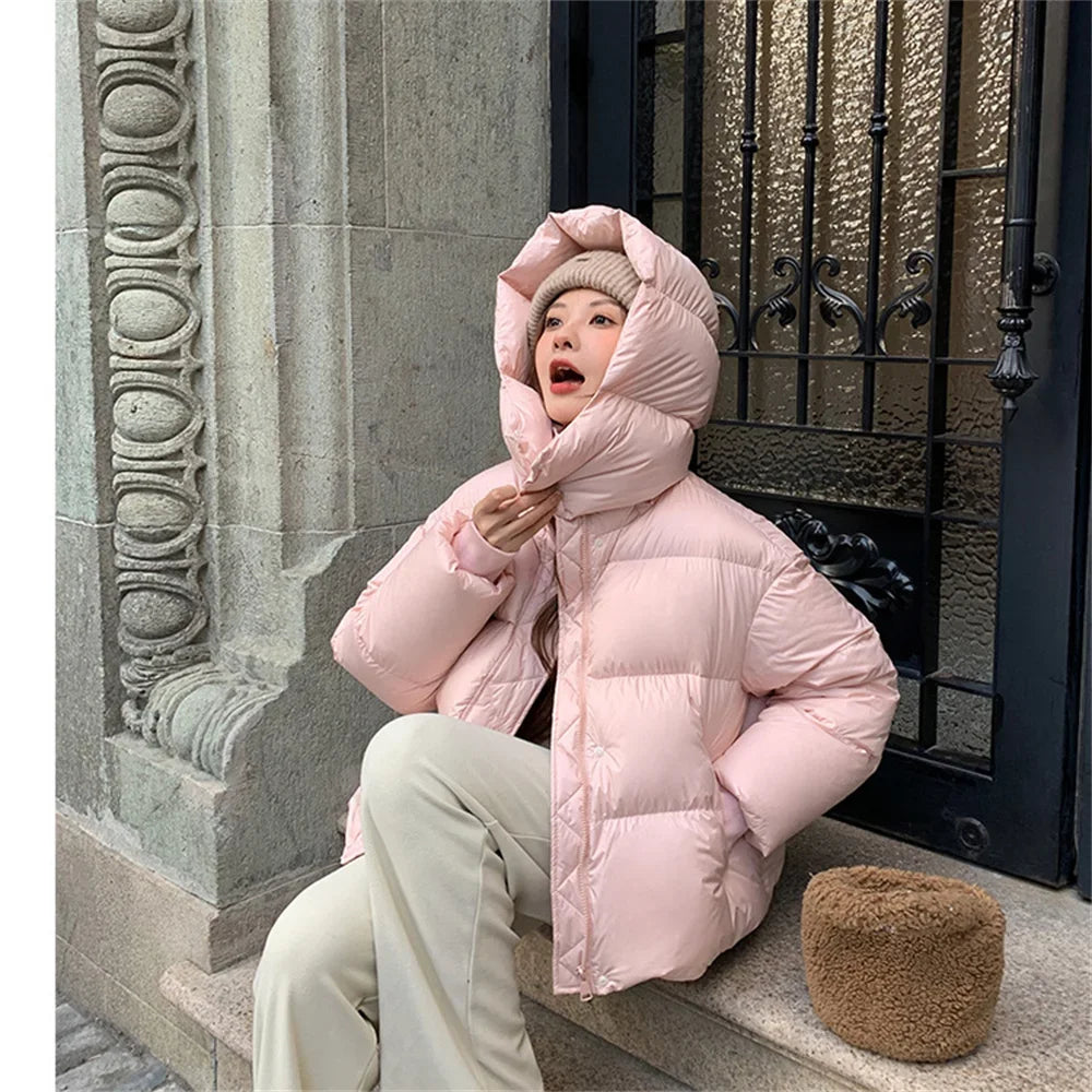 2024 Autumn Winter Fashion Hooded Thickened Down Cotton Jacket for Women High-end Women's Jacket Loose Warm Female's Coats Women