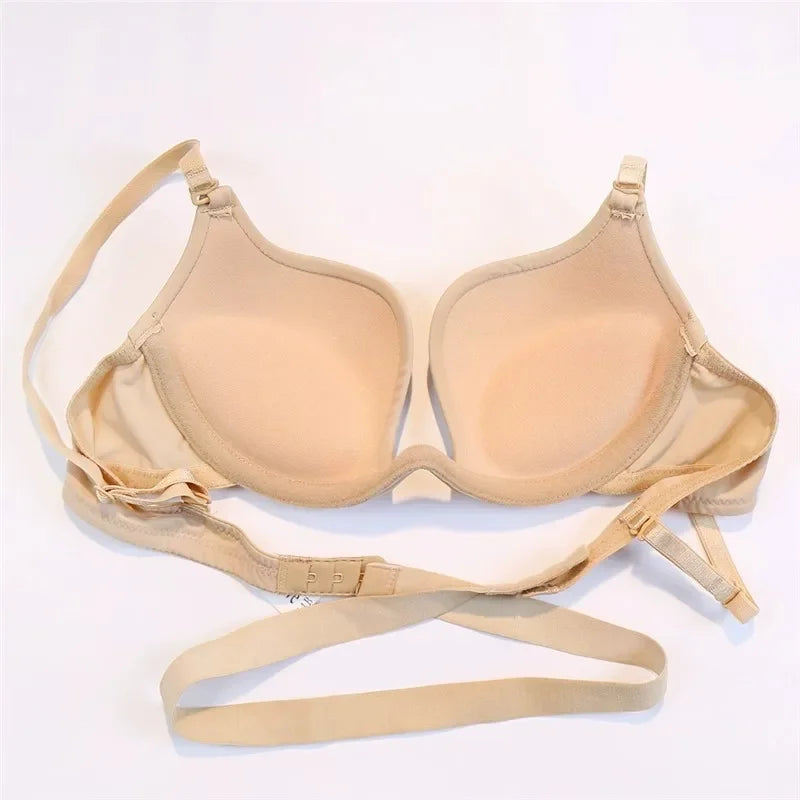 Summer Backless Bras Women Invisible Deep U Lingerie Sexy Crossband Underwear Low Cut Push Up Open back Bra Intimates Female Bra