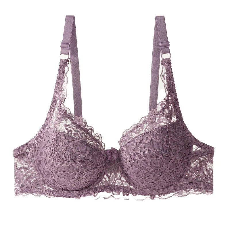 Sexy Push Up Lace Bras Women Thin Cotton Lined Underwire 38-44 C/D Cup Breathable Bralette Hollow Out Floral Underwear Plus Size