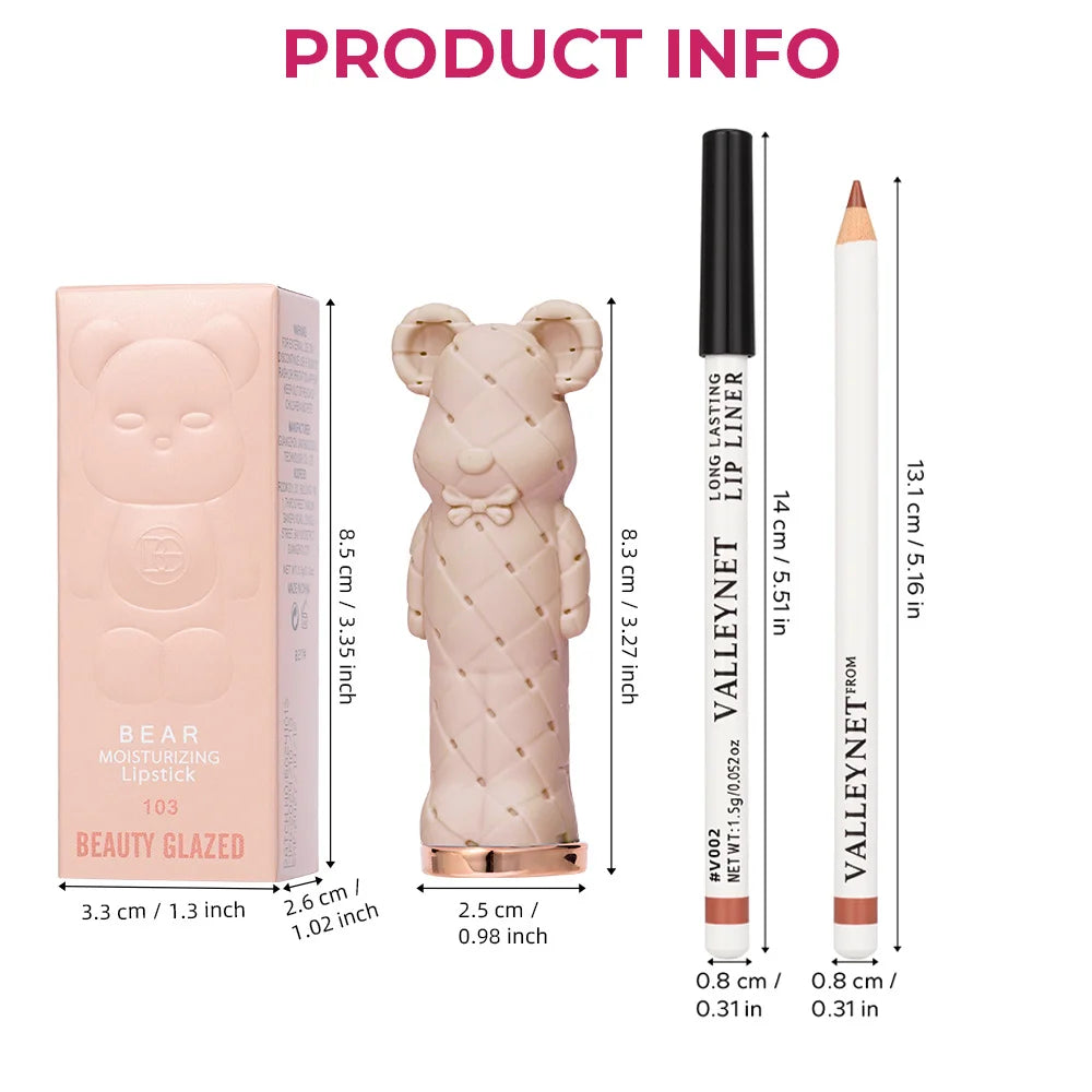 2Pcs/Set Hydrating Lipstick&Brown Liner Kit, Nourishing Formula with Creamy Cocoa Pen Non Drying Glossy Lip Set for Daily Wear