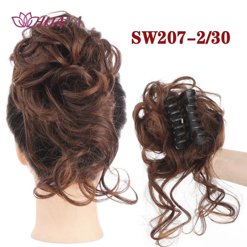HUAYA Synthetic Messy Curly Claw Hair Bun Chignon Hair Extensions Scrunchy Fake False Hair With Tail for Women Hairpieces