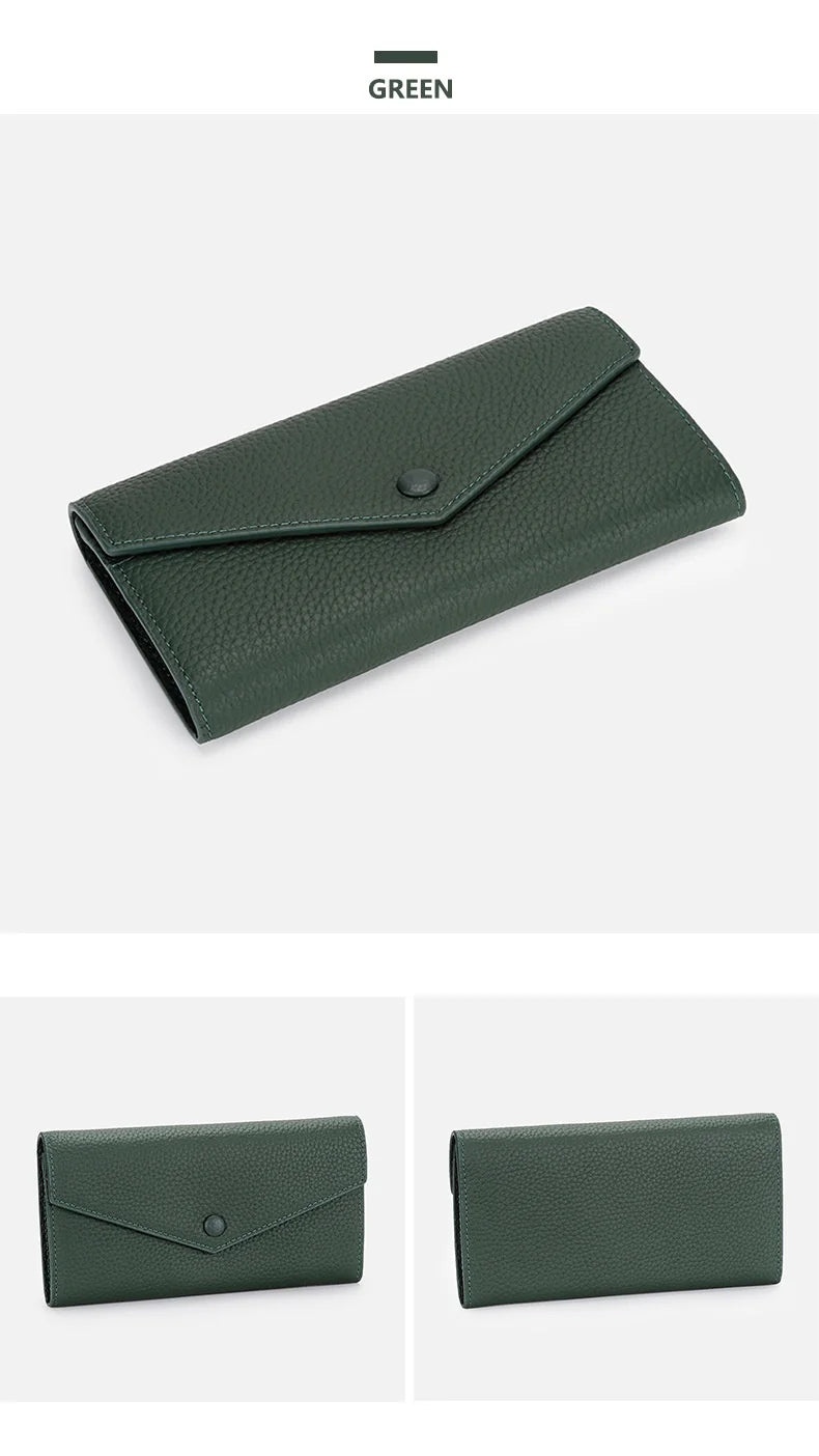 Ladies Genuine Leather Long Wallet Women's Large Capacity Clutch Wallet Envelope Multifunctional Mobile Phone Wallet Purse