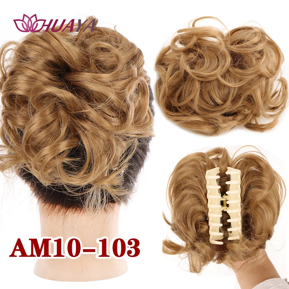 HUAYA Synthetic Messy Curly Claw Hair Bun Chignon Hair Extensions Scrunchy Fake False Hair With Tail for Women Hairpieces