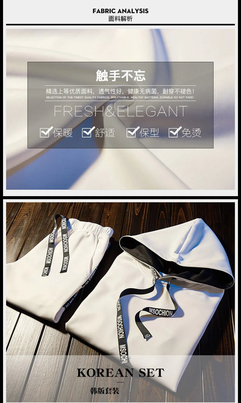 Autumn Unisex Korean Color Block Hooded Two Piece Tracksuit Letter Print Drawstring Hoodie Jogger Pants Loose Hip Hop Student Da