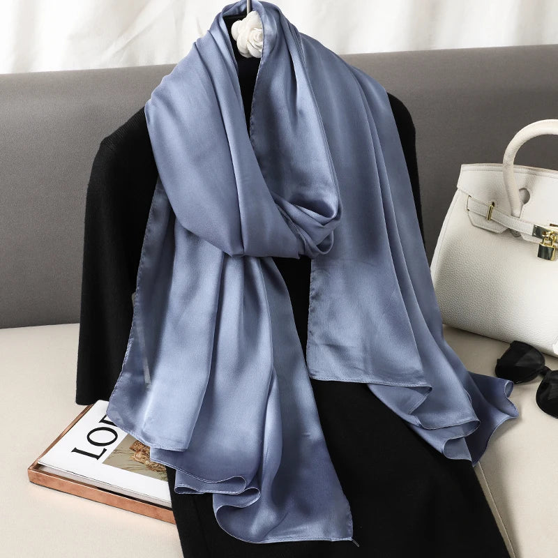 2024 Luxury Brand Silk Scarf for Women Large Shawl Wrap Headband Solid Design Hijab Beach Stoles Female Foulard Echarpe Bandana