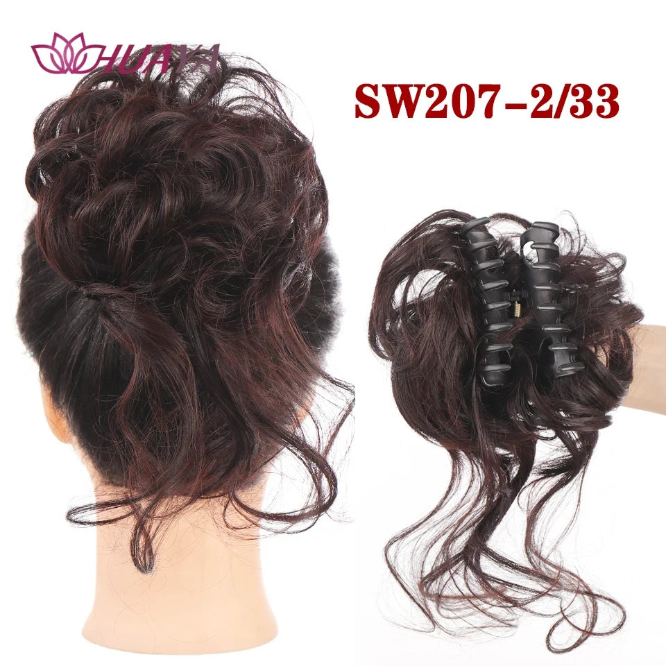 HUAYA Synthetic Messy Curly Claw Hair Bun Chignon Hair Extensions Scrunchy Fake False Hair With Tail for Women Hairpieces