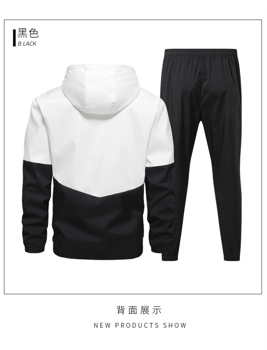 2026 Casual Joggers Patchwork Men Tracksuit Spring Autumn Hooded Zipper Jackets and Sweatpants 2 Pieces Suits Male Sportswear
