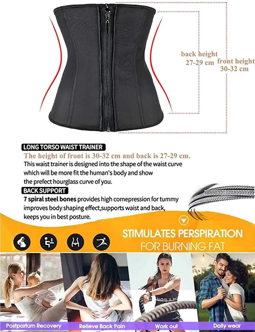 XXS - 6XL Women Latex Waist Trainer Body Shaper Corsets Steel Bone Zipper Cincher Top Slimming Belt Shapers Shapewear Plus Size