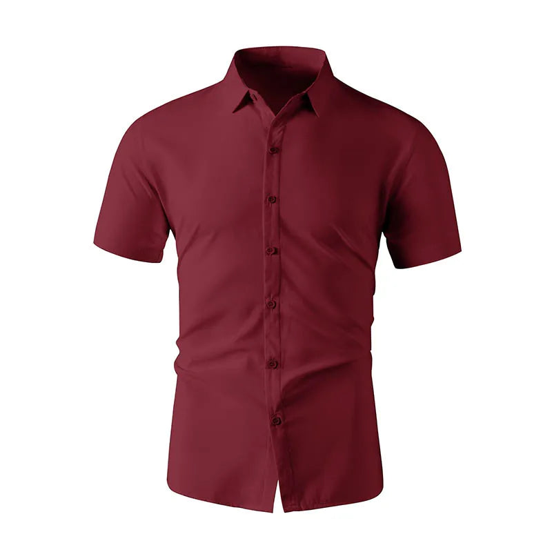 2025 New Men's Business Casual Solid Color Short Sleeved Shirt for Summer Fashion No Ironing Comfortable and Versatile Top
