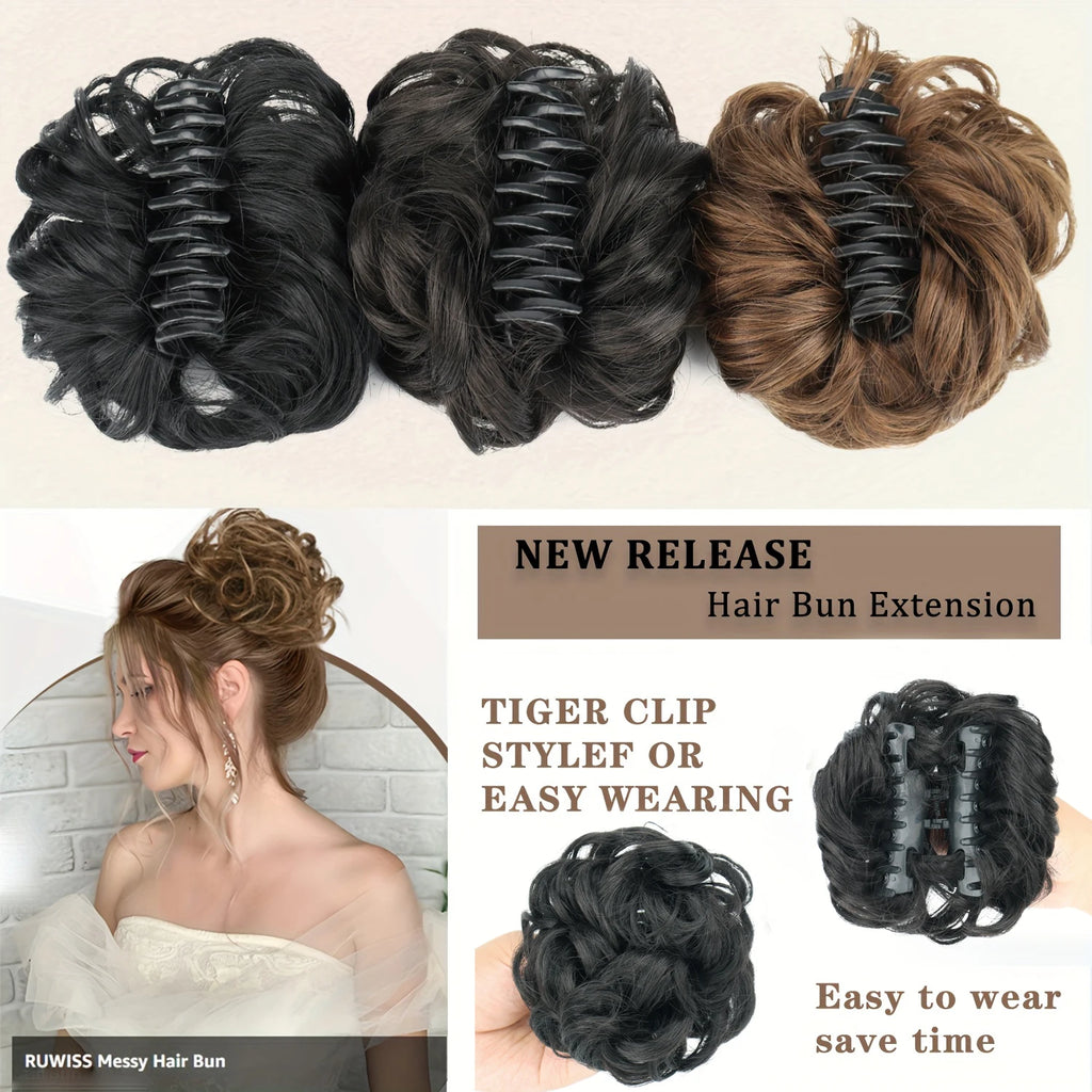 Synthetic Chignon Messy Bun Claw Clip in Hair Piece Wavy Curly Hair Bun Ponytail Extensions Scrunchie Hairpieces for Women