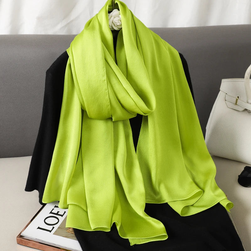 2024 Luxury Brand Silk Scarf for Women Large Shawl Wrap Headband Solid Design Hijab Beach Stoles Female Foulard Echarpe Bandana