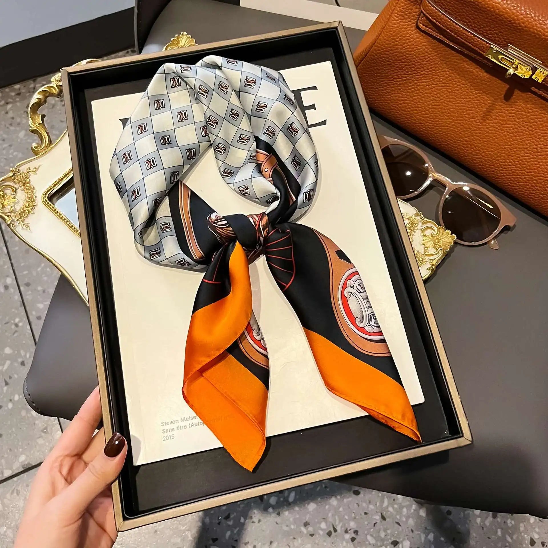 Luxury Satin Imitation Print Silk Scarf Square Women Neck Scarves Wrap Headkerchief Beach Hair Band Women's Bandana