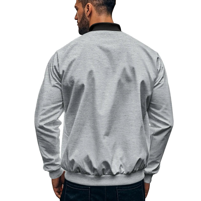 2024 New Spring And Autumn Men's Stand Collar Jacket Solid Color Leisure Sports Long Sleeve Zipper Coat Straight Tube Large Size