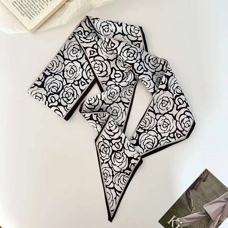 Luxury Brand Model Striped Printing Bag Handbag Handle Ribbon Scarf Small Silk Scarf Women Hair Band Neck Scarves Neckerchief