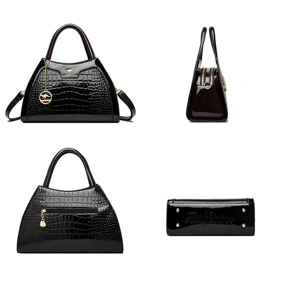 Luxury Patent Leather Handbags for Women Designer Crocodile Pattern Women's Shoulder Crossbody Bag Hobos Ladies Messenger Stone