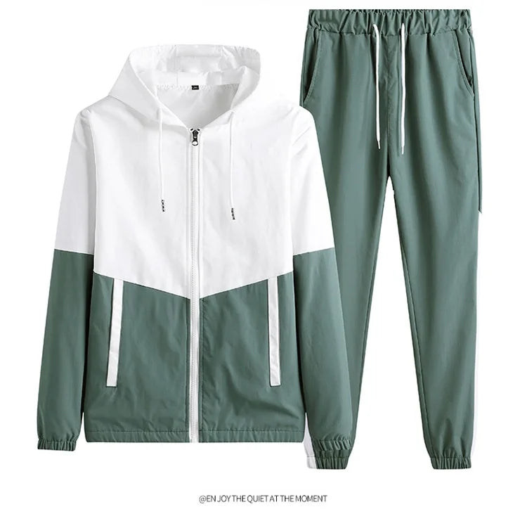 2026 New Men's Casual Sets Men Tracksuit Oversized Trend Patchwork Design Hooded Jacket+pants Two-pieces Men Running Sports Suit