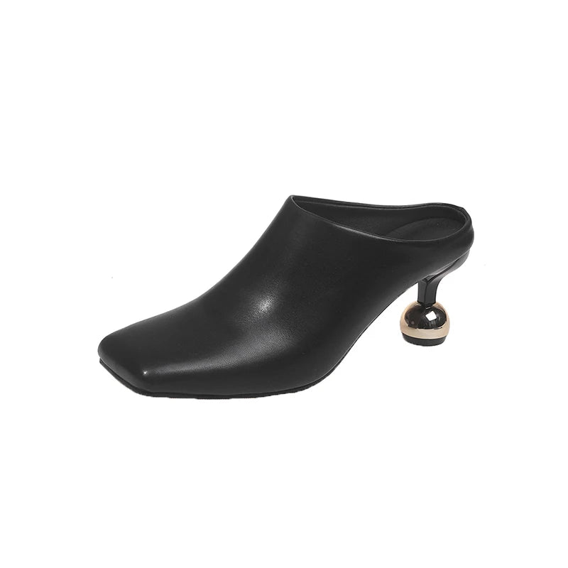 White Sheepskin Square Head Women's Slipper Baotou Textured Elegant Commuter Casual Simple Sense of Classic Wine Glass Heels New