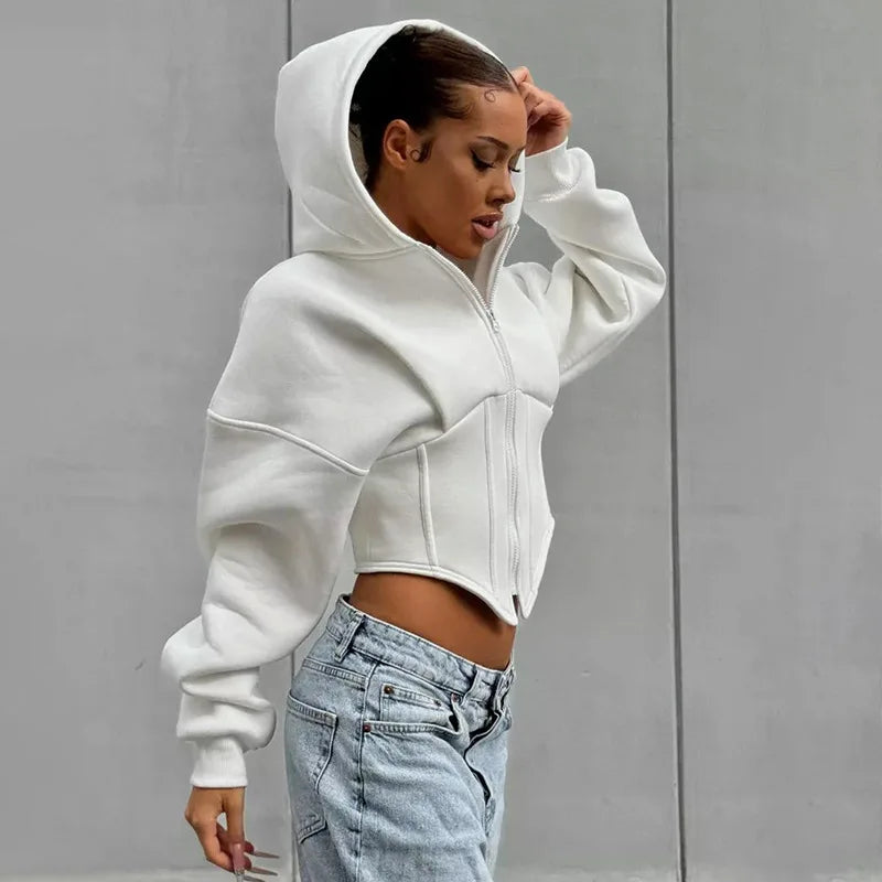 Crop Zip Up Jackets Hoodie Tops Y2K Streetswear 2024 Women Winter Clothes Sexy Fashion Sweatshirts Cropped Coat Jackets Tops