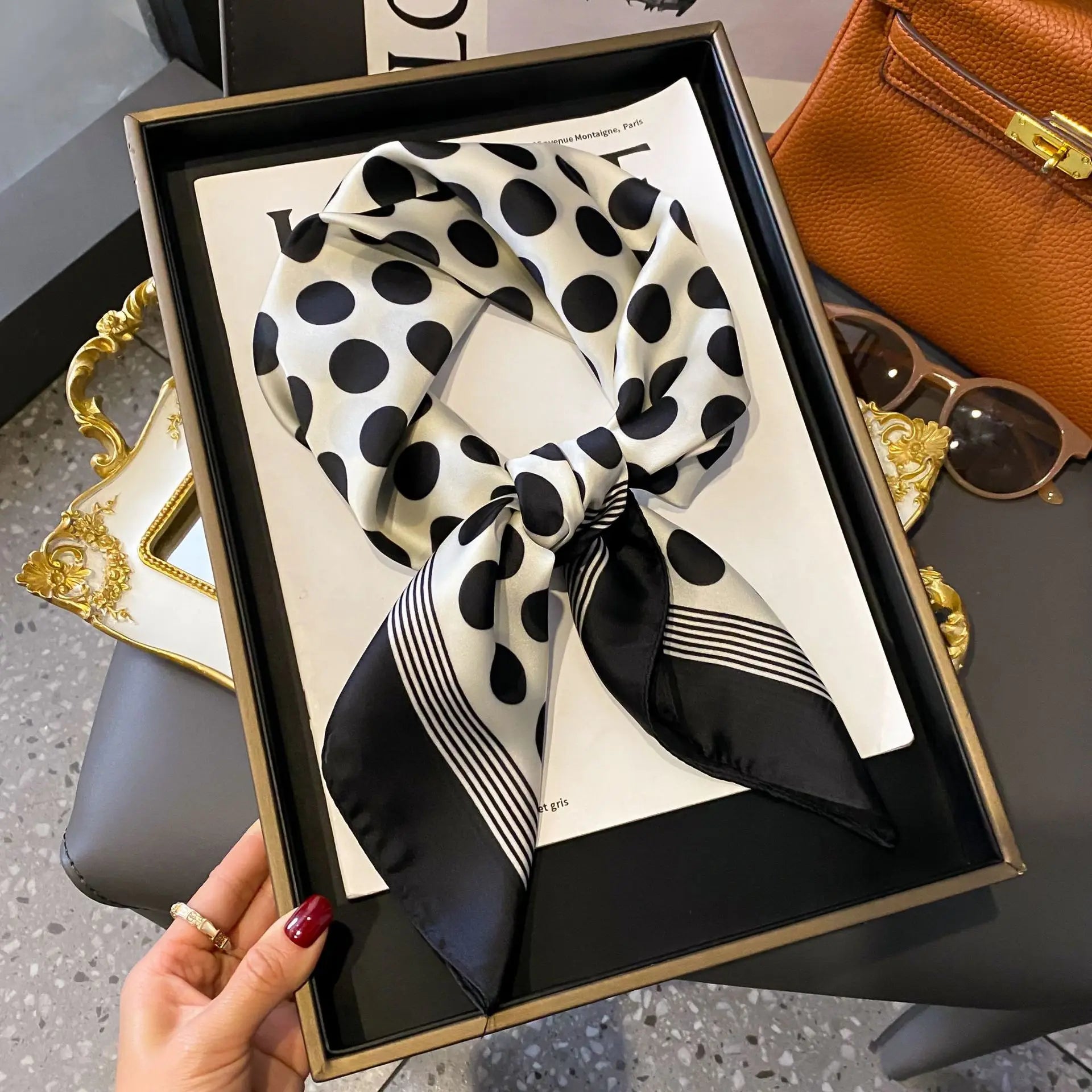 Luxury Satin Imitation Print Silk Scarf Square Women Neck Scarves Wrap Headkerchief Beach Hair Band Women's Bandana