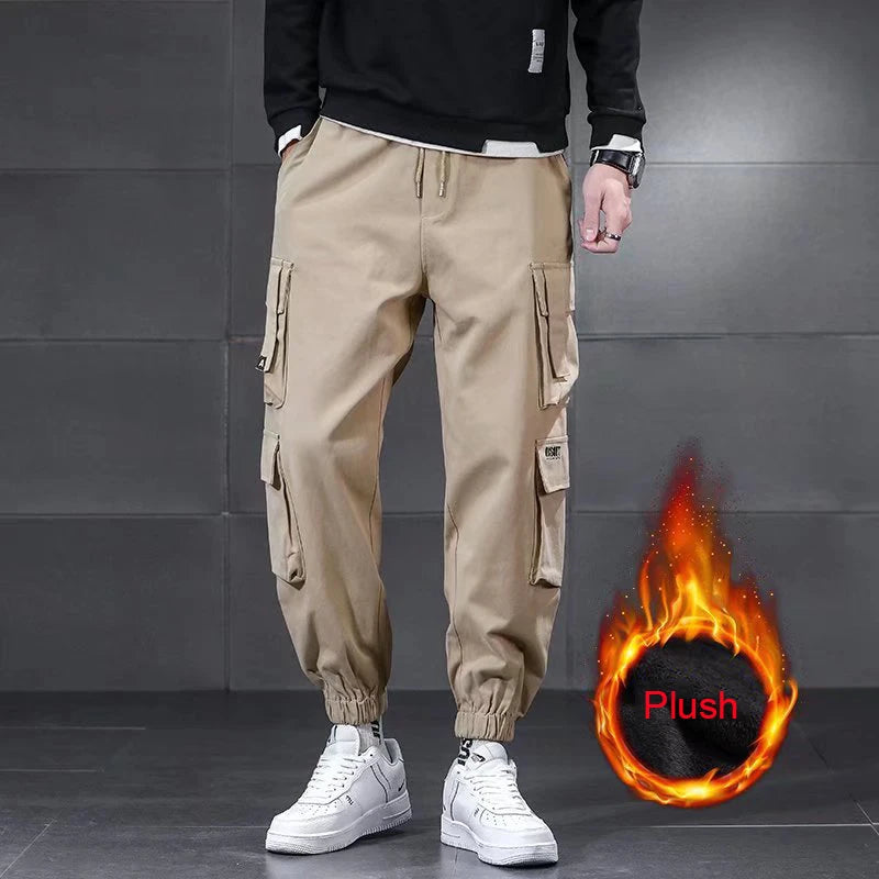 New Winter Lambswool Outdoor Waterproof Cargo Pants Men Warm Casual Pants Men Sportswear Winter Sports Outwear Sweatpants