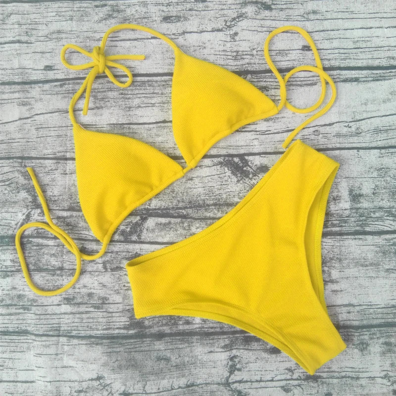 Bikini Sexy Solid Color Swimwear Women's Triangle Stripe Bikini Set Swimwear Beach Wear Women's