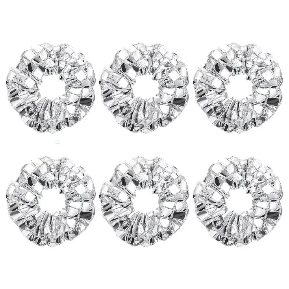6pcs Square Sequin Sequin Hair Rope Retro Disco Pleated Design Rubber Bands Set Ponytail Holder Super Shiny