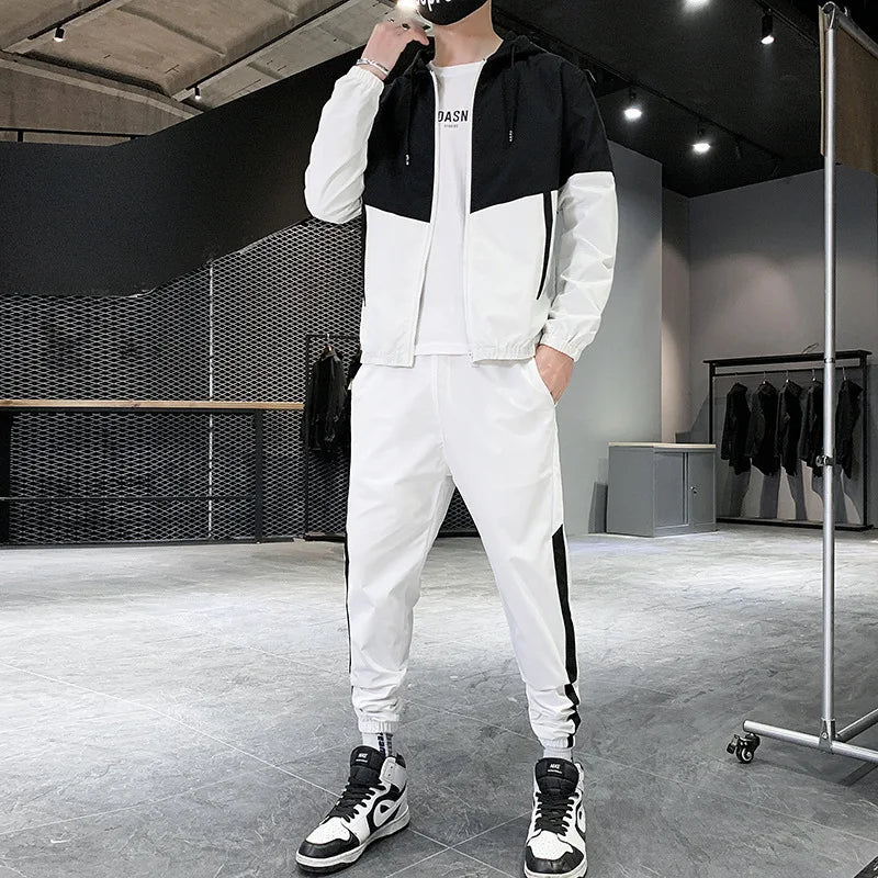 M-6XL New Men's Sportswear Set from Japan South Korea Autumn Casual Wear Men's Hooded Jacket Leg Tied Pants Trendy Casual Suit