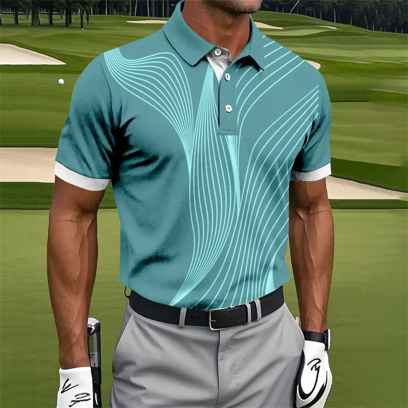 Simple Irregular Lines Graphic Polo Shirts For Men Fashion Summer Short Sleeve 3D Printed Golf Polo Loose Breathable Lapel Tees